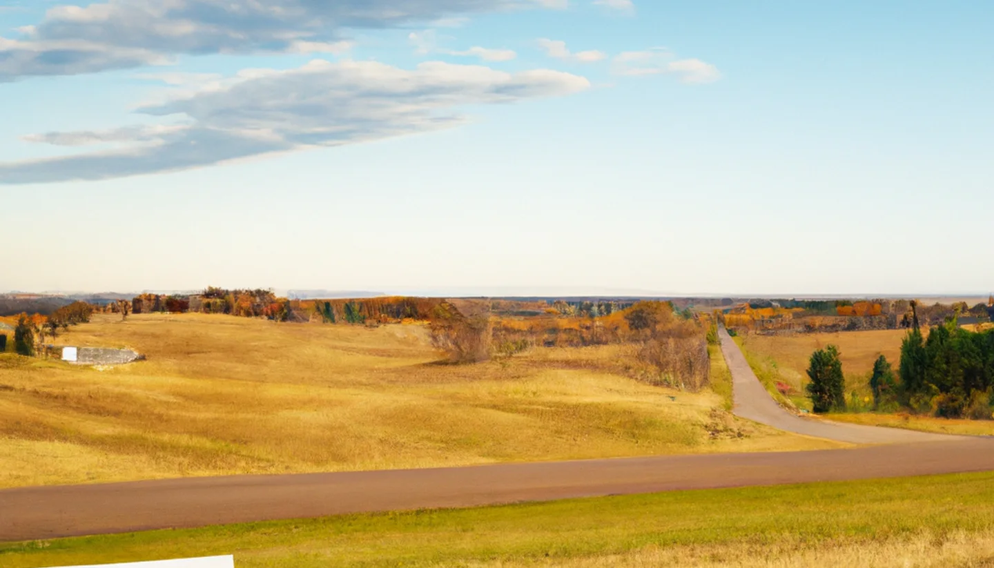 Rural Minnesota land parcel along a paved county road with a for-sale-by-owner sign
